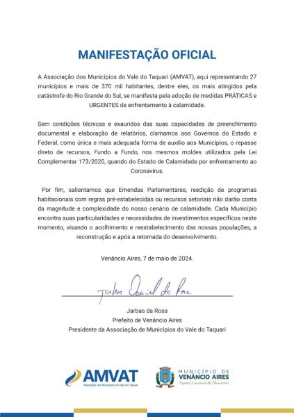 Presidente da Amvat cobra celeridade na liberação de recursos