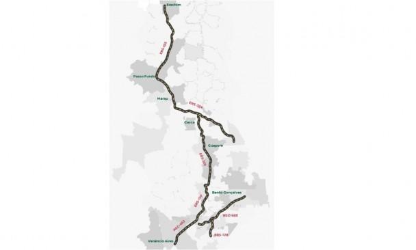 Mapa das rodovias que integram o bloco 2