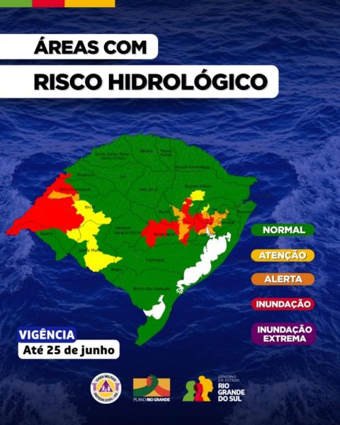 Defesa Civil do RS alerta para risco de inundação no Vale 